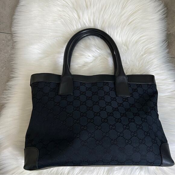 GUCCI GG black canvas leather tote bag authentic - Picture 3 of 16